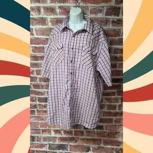 GC BLUE Red & White Plaid Button-Up Shirt – Men’s 2XL